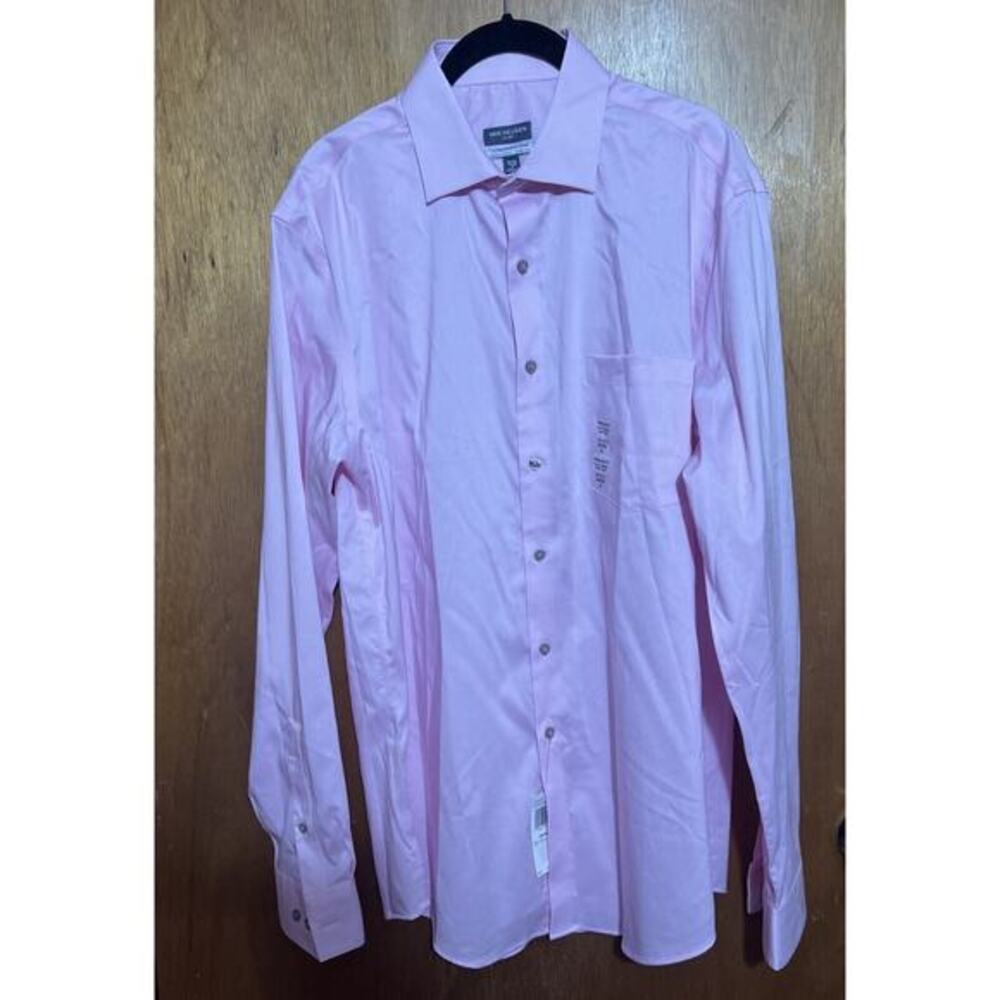 Van Hussen Mens Pink 15-15.5 34/35 Med FLEX Stretch Regular Fit Dress Shirt NWT